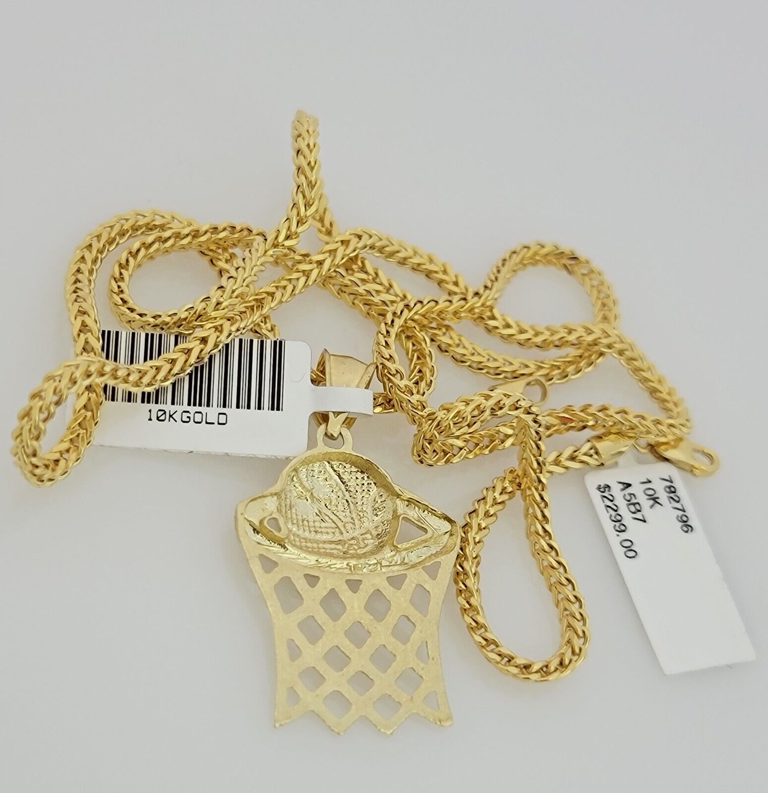 Real 10k Gold Franco Chain Basketball Charm pendant Set 2.5mm Necklace 22 Inch